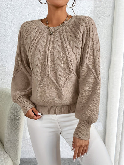 Women's Cable-Knit Textured Pullover Sweater | Classic Cosy Casual Everyday Jumper | Smart Casual Everyday Autumn Winter Knitwear