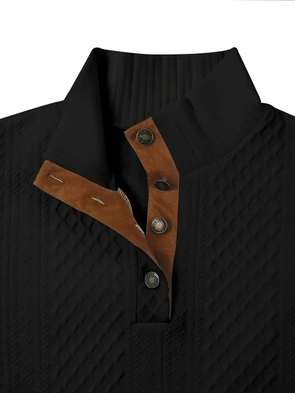 Men's Stand-Collar Button Henley Knit Sweater | Classic Casual Everyday Cosy Pullover | Smart Casual Everyday Autumn Winter Knitwear