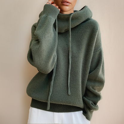 Women's Merino Turtleneck Sweater – Green Knit Pullover with High Neck