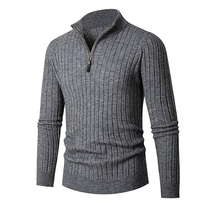 Men's Ribbed Quarter-Zip Knit Sweater | Classic Cosy Casual Everyday Zip Pullover | Smart Casual Everyday Autumn Winter Knitwear