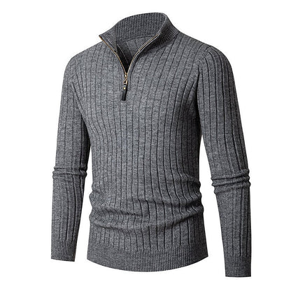 Men's Ribbed Quarter-Zip Knit Sweater | Classic Cosy Casual Everyday Zip Pullover | Smart Casual Everyday Autumn Winter Knitwear