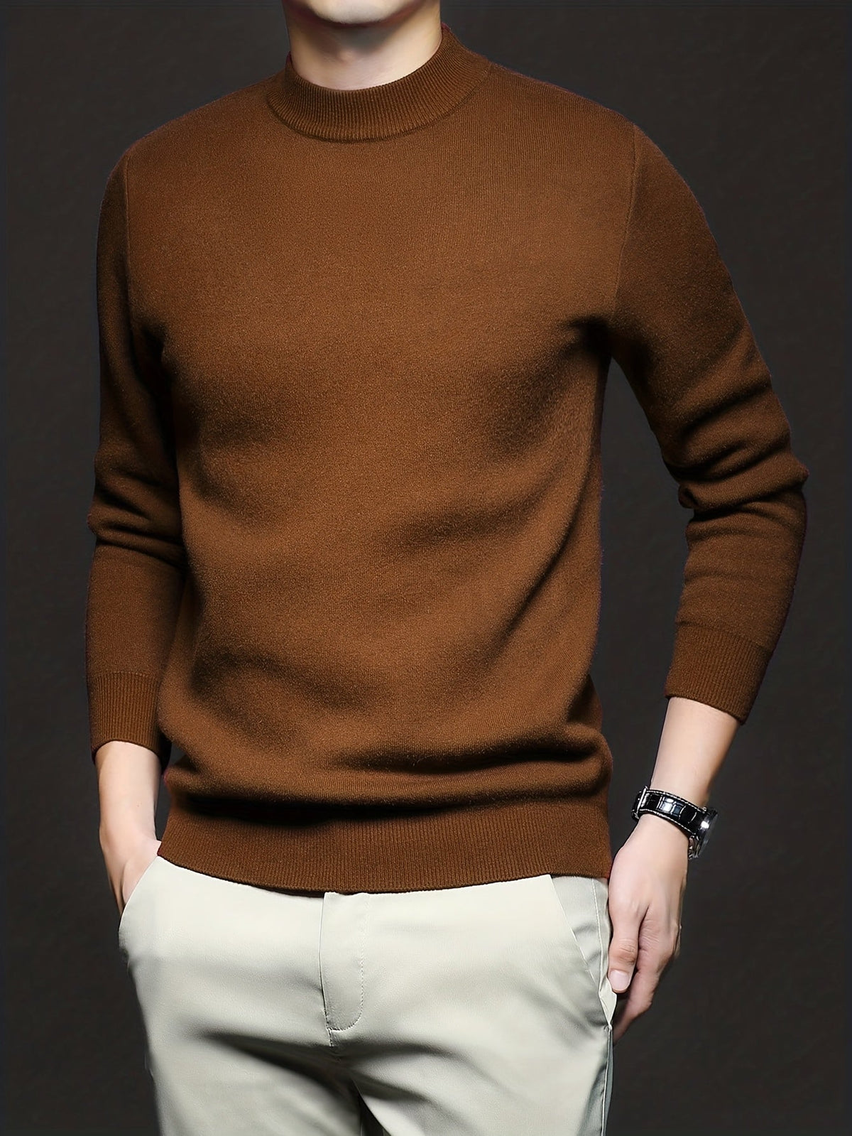 Men's Refined High-Neck Knit Sweater | Classic Cosy Casual Everyday Pullover | Smart Casual Everyday Autumn Winter Knitwear