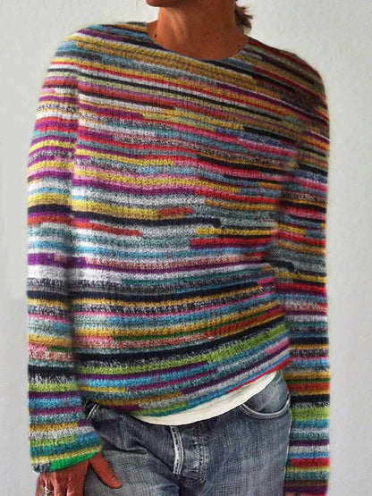 Women's Striped Pullover – Long Sleeve Knit Sweater with Unique Pattern