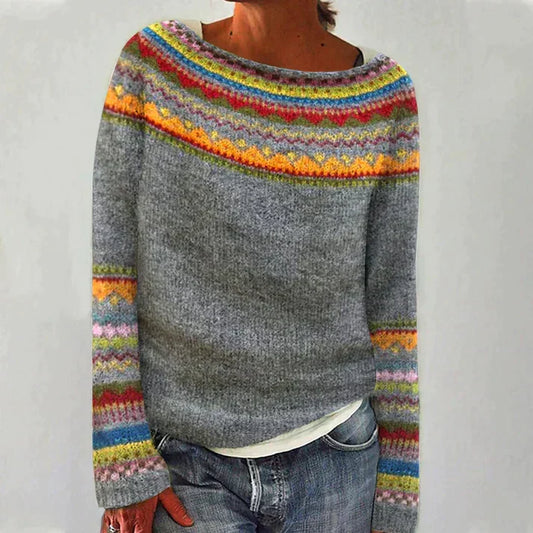 Women's Long Sleeve Pullover – Patterned Knit Sweater with Print
