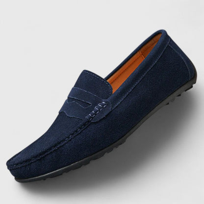 Men's Suede Penny Slip-On Loafers | Classic Blue Casual Comfortable Everyday Loafers | Smart Casual Office Everyday Shoes