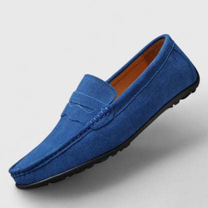 Men's Suede Penny Slip-On Loafers | Classic Blue Casual Comfortable Everyday Loafers | Smart Casual Office Everyday Shoes