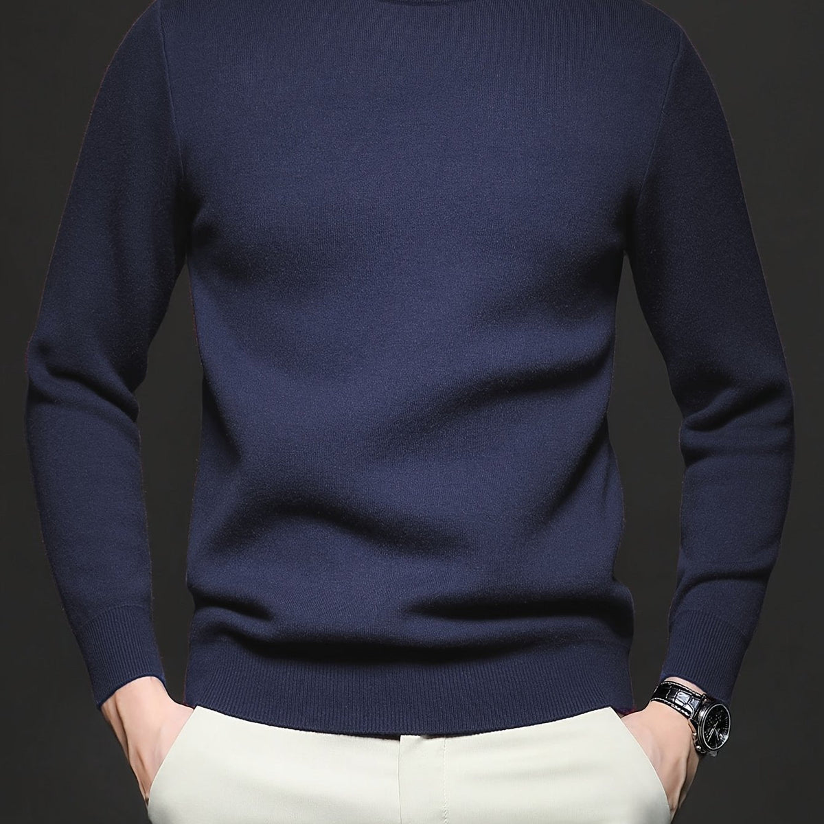Men's Refined High-Neck Knit Sweater | Classic Cosy Casual Everyday Pullover | Smart Casual Everyday Autumn Winter Knitwear