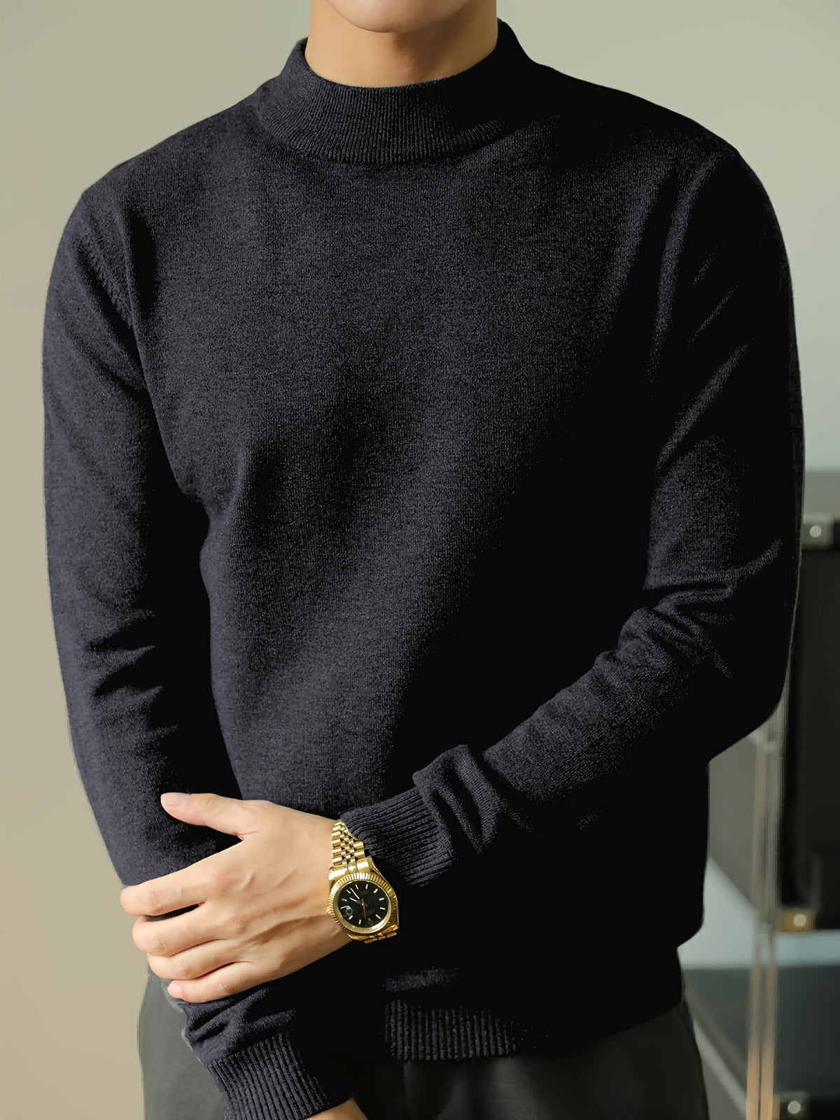 Men's Refined High-Neck Knit Sweater | Classic Cosy Casual Everyday Pullover | Smart Casual Everyday Autumn Winter Knitwear