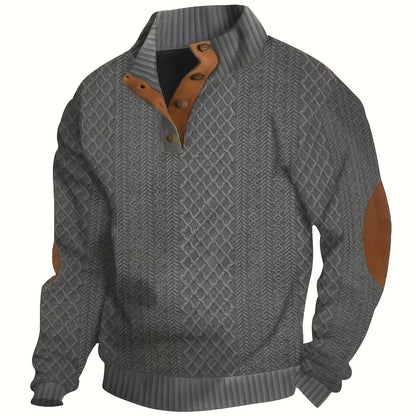Men's Stand-Collar Button Henley Knit Sweater | Classic Casual Everyday Cosy Pullover | Smart Casual Everyday Autumn Winter Knitwear
