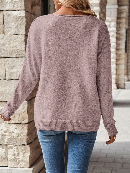 Women's Relaxed V-Neck Knit Sweater | Soft Cosy Casual Everyday Jumper | Smart Casual Everyday Autumn Winter Knitwear