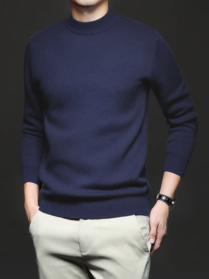Men's Refined High-Neck Knit Sweater | Classic Cosy Casual Everyday Pullover | Smart Casual Everyday Autumn Winter Knitwear
