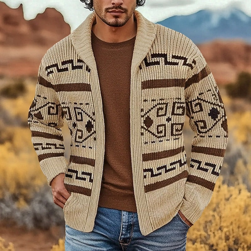 Men's Patterned Zip-Front Knit Cardigan | Classic Casual Everyday Cosy Zip Cardigan | Smart Casual Everyday Autumn Winter Knitwear