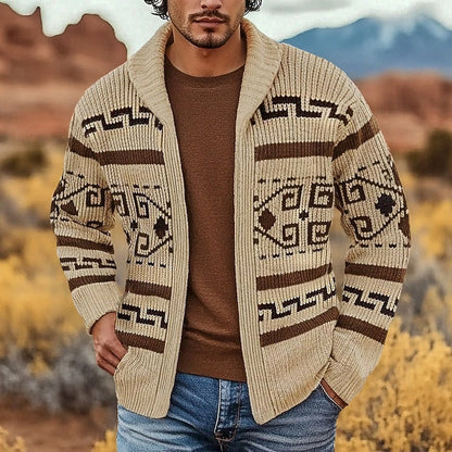 Men's Patterned Zip-Front Knit Cardigan | Classic Casual Everyday Cosy Zip Cardigan | Smart Casual Everyday Autumn Winter Knitwear