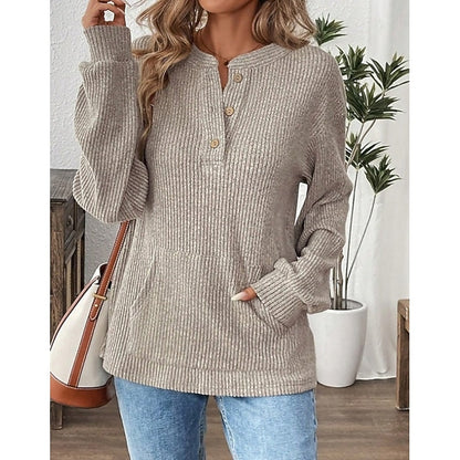 Women's Relaxed Henley Long-Sleeve Top | Soft Casual Everyday Comfortable Top | Smart Casual Everyday Everyday Top