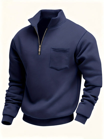 Herren-Pullover aus feinem Strick mit halbem Reißverschluss | Weicher, lässiger und gemütlicher Alltagspullover | Elegante lässige Strickmode für Herbst und Winter