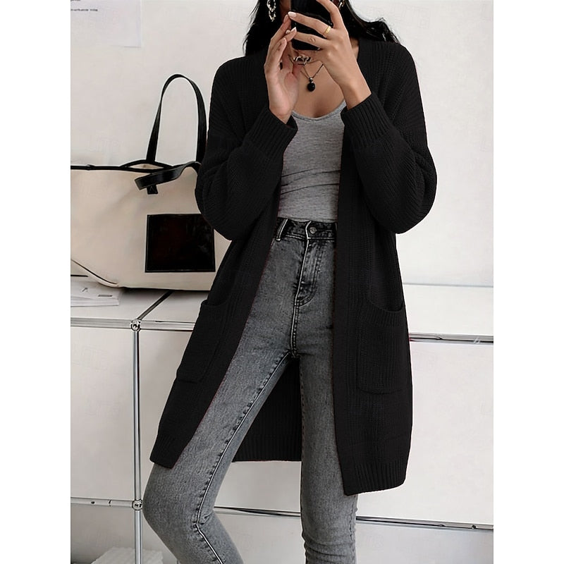 Women's Longline Open-Front Knit Cardigan | Cosy Oversized Casual Everyday Cardigan | Smart Casual Everyday Autumn Winter Knitwear