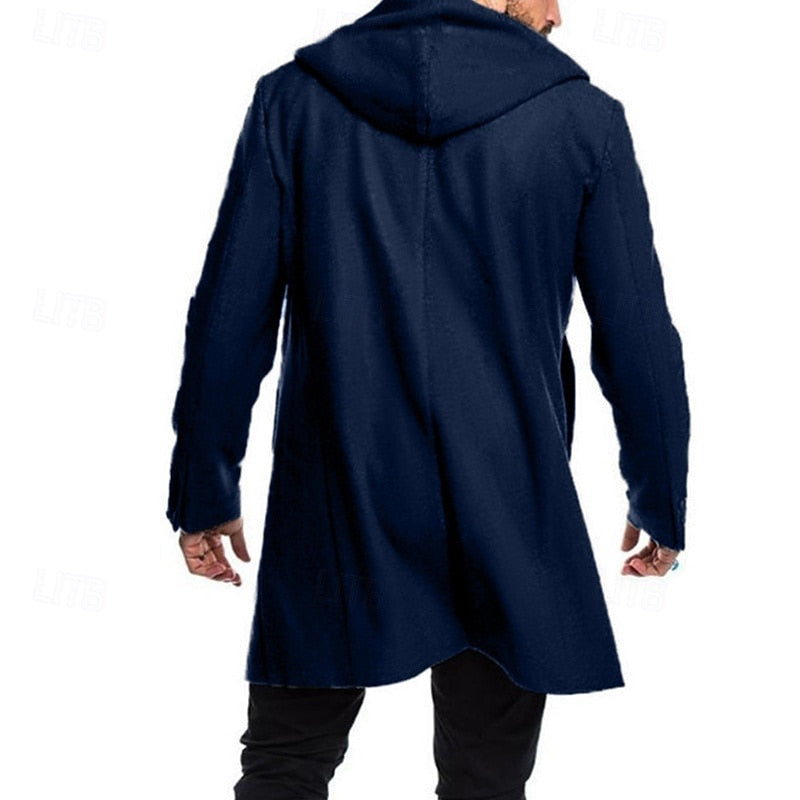 Men's Longline Wool Toggle-Button Duffle Coat | Classic Navy Smart Casual Winter Duffle Coat | Smart Formal Office Autumn Winter Outerwear