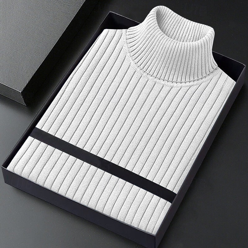 Men's Ribbed High-Neck Knit Sweater | Classic Warm Cosy Casual Everyday Pullover | Smart Casual Everyday Autumn Winter Knitwear