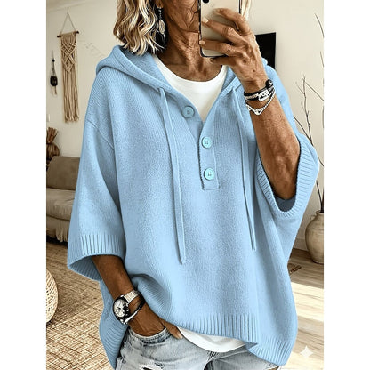 Women's Relaxed Hooded Knit Sweater | Cosy Casual Everyday Hoodie Pullover | Smart Casual Everyday Autumn Winter Knitwear