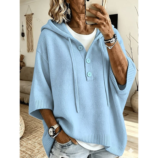 Women's Relaxed Hooded Knit Sweater | Cosy Casual Everyday Hoodie Pullover | Smart Casual Everyday Autumn Winter Knitwear