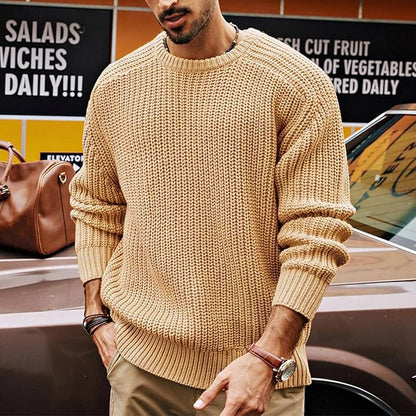 Men's Ribbed Round-Neck Knit Sweater | Classic Soft Cosy Casual Everyday Jumper | Smart Casual Everyday Autumn Winter Knitwear