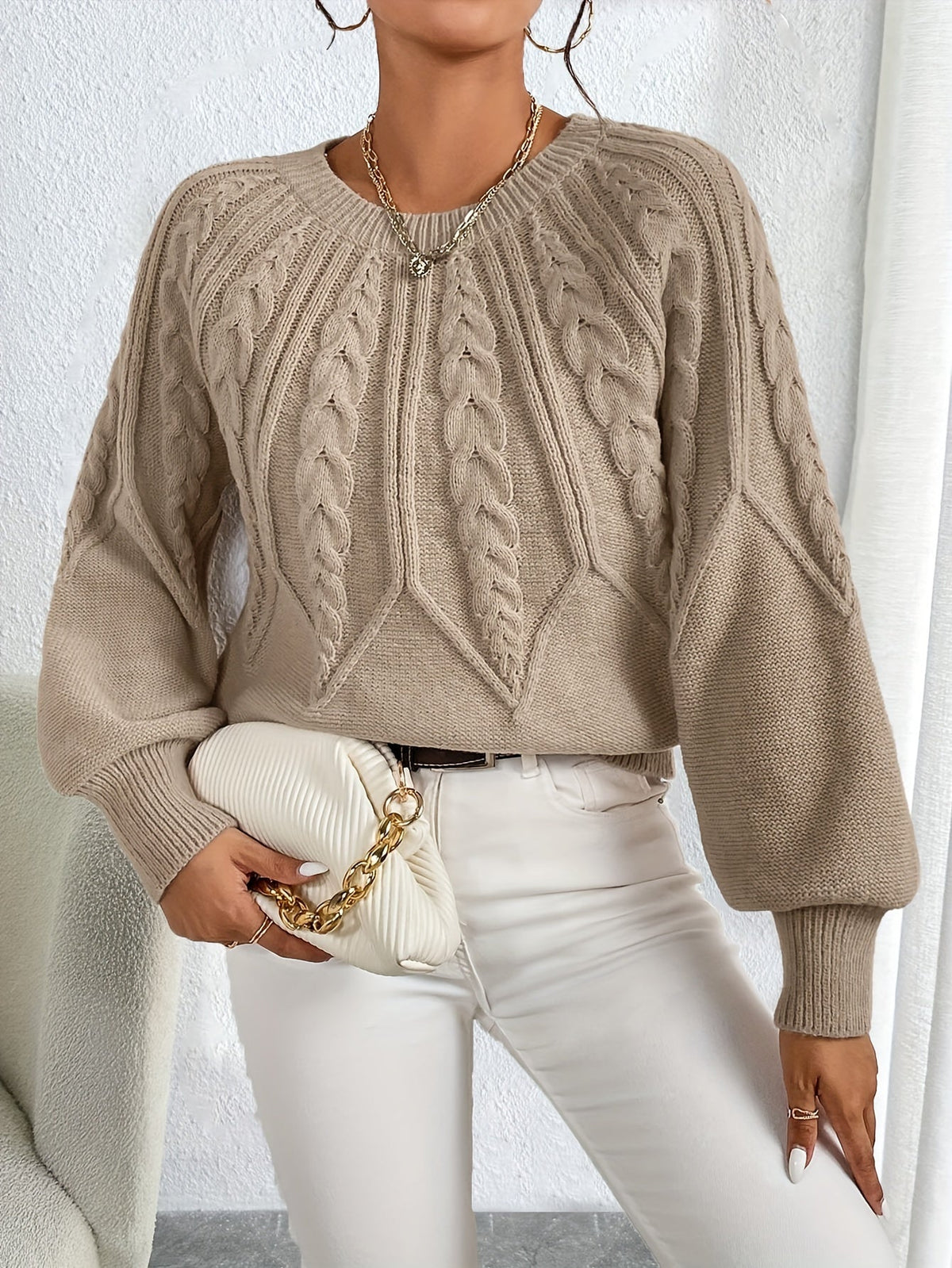 Women's Cable-Knit Textured Pullover Sweater | Classic Cosy Casual Everyday Jumper | Smart Casual Everyday Autumn Winter Knitwear