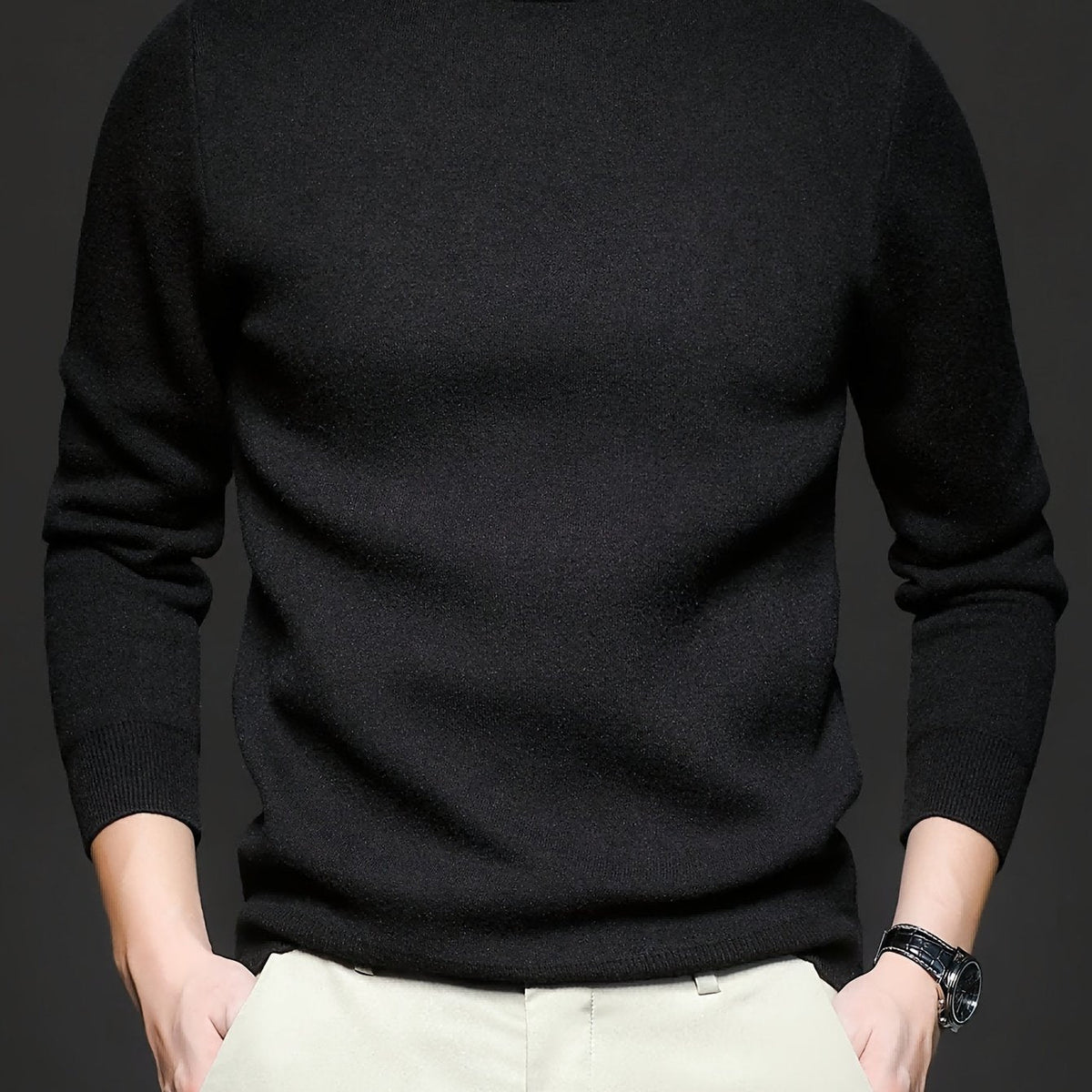 Men's Refined High-Neck Knit Sweater | Classic Cosy Casual Everyday Pullover | Smart Casual Everyday Autumn Winter Knitwear