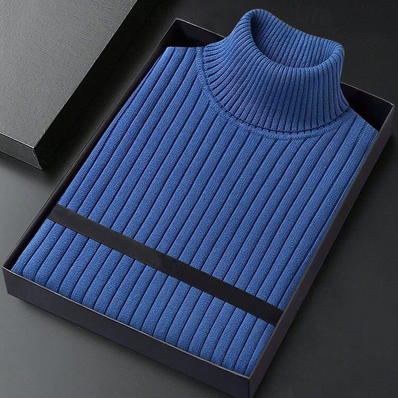 Men's Ribbed High-Neck Knit Sweater | Classic Warm Cosy Casual Everyday Pullover | Smart Casual Everyday Autumn Winter Knitwear