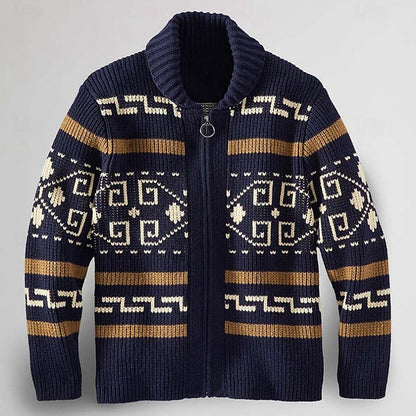 Men's Patterned Zip-Front Knit Cardigan | Classic Casual Everyday Cosy Zip Cardigan | Smart Casual Everyday Autumn Winter Knitwear
