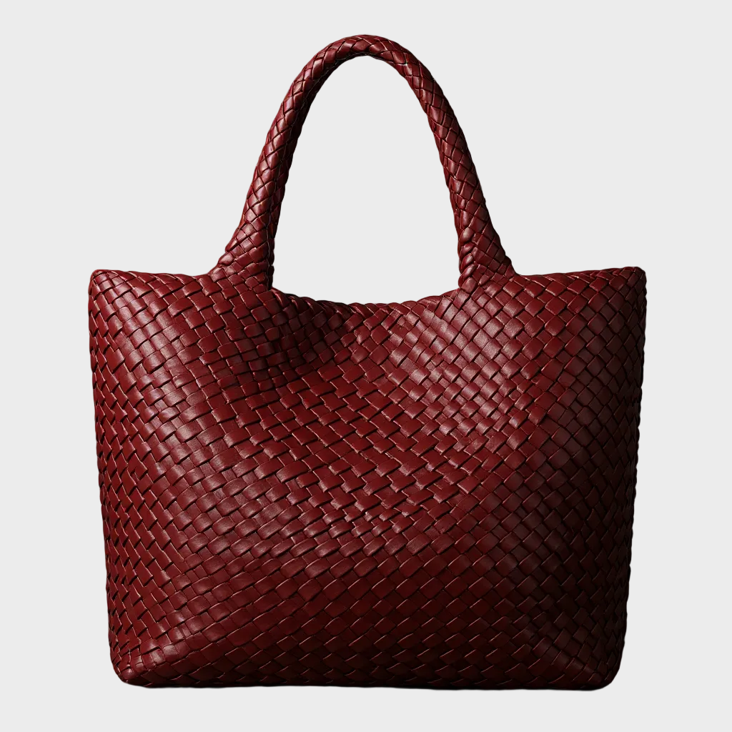 Handgewebte Ledertasche für Damen | Große lässige Umhängetasche in Tan mit gewebtem Flechtmuster | Elegant-lässige Alltagstasche zum Ausgehen