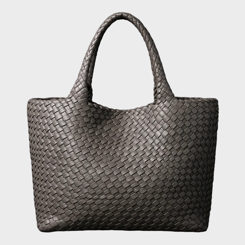 Handgewebte Ledertasche für Damen | Große lässige Umhängetasche in Tan mit gewebtem Flechtmuster | Elegant-lässige Alltagstasche zum Ausgehen