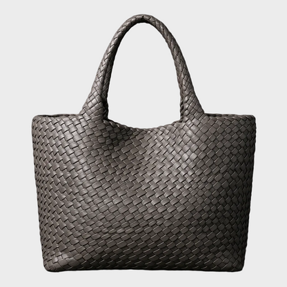 Handgewebte Ledertasche für Damen | Große lässige Umhängetasche in Tan mit gewebtem Flechtmuster | Elegant-lässige Alltagstasche zum Ausgehen