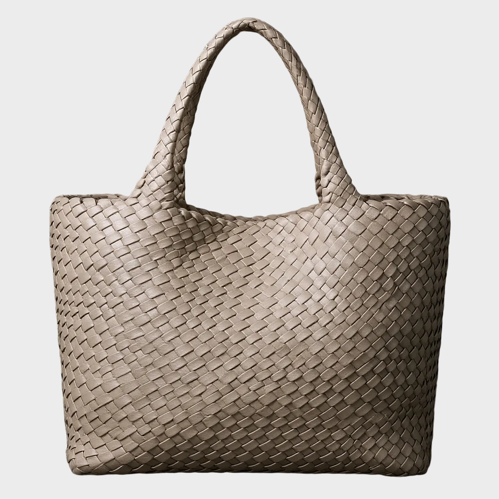 Handgewebte Ledertasche für Damen | Große lässige Umhängetasche in Tan mit gewebtem Flechtmuster | Elegant-lässige Alltagstasche zum Ausgehen