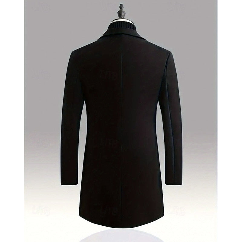 Men's Single-Breasted Notch Lapel Longline Overcoat | Charcoal Classic Tailored Smart Winter Coat | Smart Formal Office Autumn Winter Outerwear