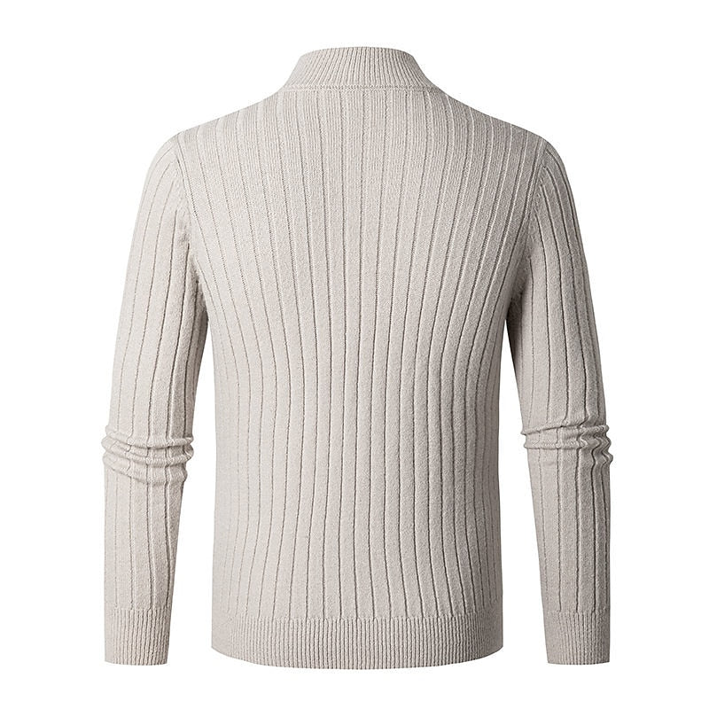 Men's Ribbed Quarter-Zip Knit Sweater | Classic Cosy Casual Everyday Zip Pullover | Smart Casual Everyday Autumn Winter Knitwear