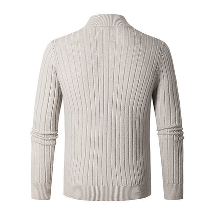 Men's Ribbed Quarter-Zip Knit Sweater | Classic Cosy Casual Everyday Zip Pullover | Smart Casual Everyday Autumn Winter Knitwear