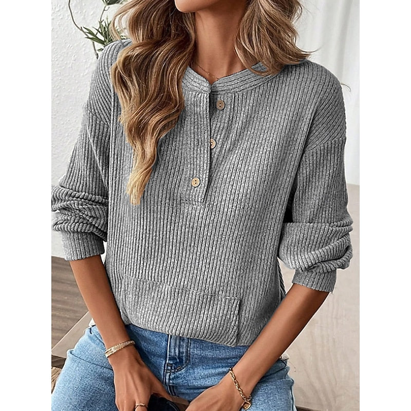 Women's Relaxed Henley Long-Sleeve Top | Soft Casual Everyday Comfortable Top | Smart Casual Everyday Everyday Top