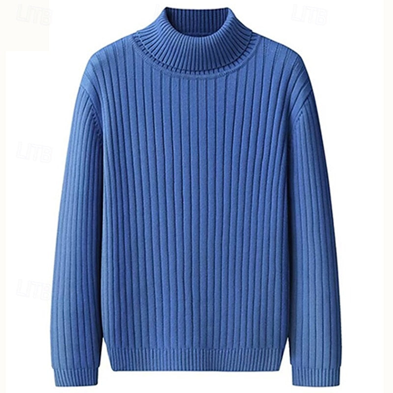 Men's Ribbed High-Neck Knit Sweater | Classic Warm Cosy Casual Everyday Pullover | Smart Casual Everyday Autumn Winter Knitwear