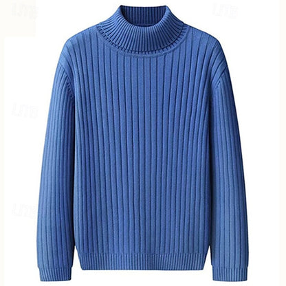 Men's Ribbed High-Neck Knit Sweater | Classic Warm Cosy Casual Everyday Pullover | Smart Casual Everyday Autumn Winter Knitwear