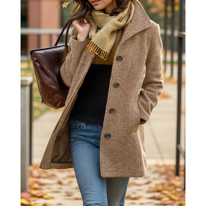 Women's Single-Breasted Wool-Feel Button Coat | Purple Casual Smart Classic Winter Coat | Smart Casual Everyday Autumn Winter Outerwear