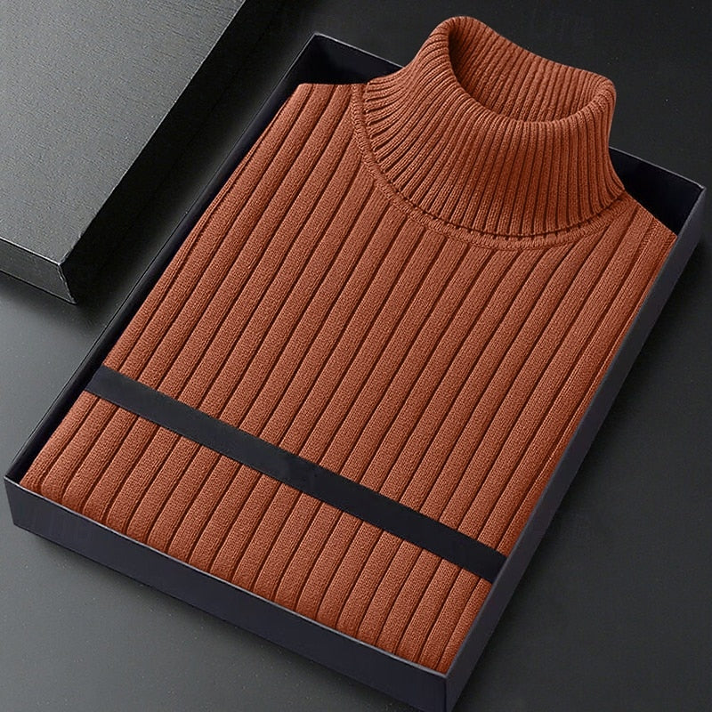 Men's Ribbed High-Neck Knit Sweater | Classic Warm Cosy Casual Everyday Pullover | Smart Casual Everyday Autumn Winter Knitwear