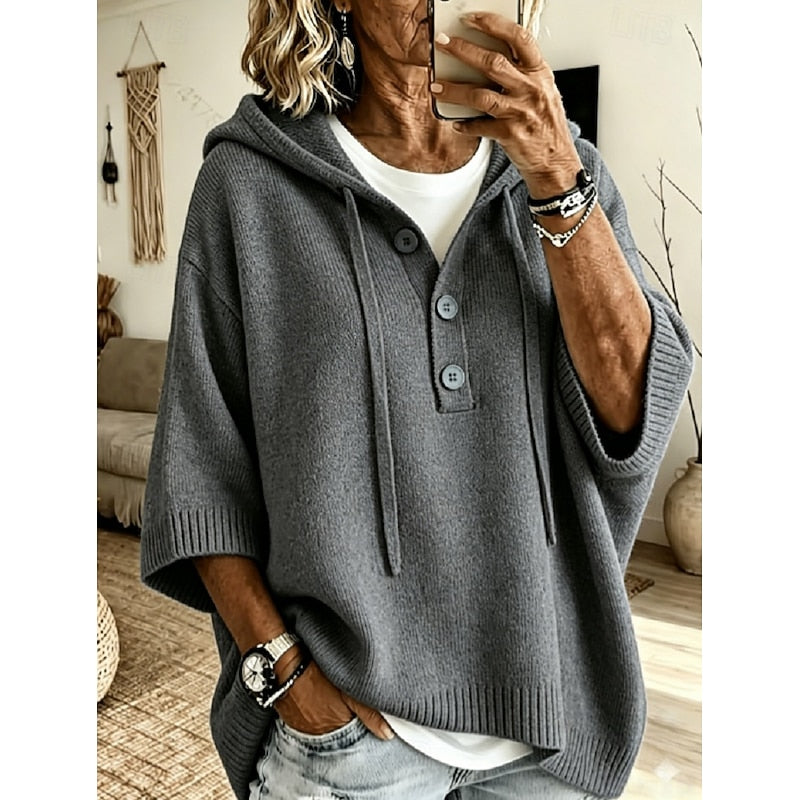 Women's Relaxed Hooded Knit Sweater | Cosy Casual Everyday Hoodie Pullover | Smart Casual Everyday Autumn Winter Knitwear