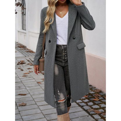 Women's Longline Tailored Notch-Lapel Coat | Classic Grey Smart Casual Winter Coat | Smart Casual Formal Everyday Autumn Winter Outerwear