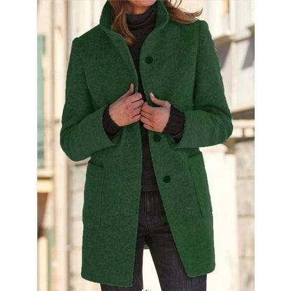 Women's Stand-Collar Single-Breasted Coat | Cobalt Blue Wool-Feel Classic Smart Winter Coat | Smart Casual Everyday Autumn Winter Outerwear