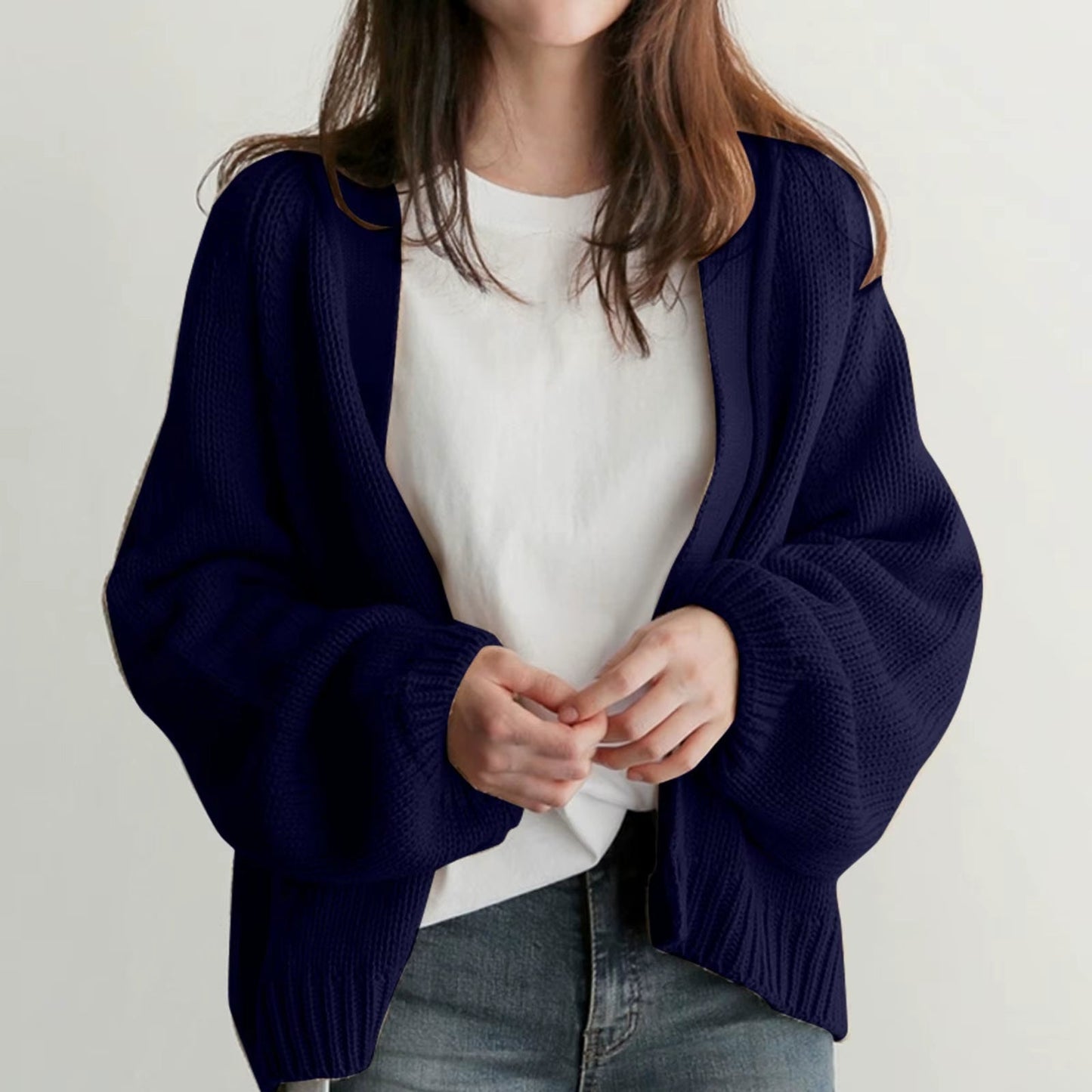 Strik Cardigan Dame – Beige Lounge Cardigan med Oversized Ærmer