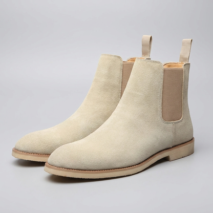 Herren-Chelsea-Boots aus Wildleder | Klassische cremefarbene, lässige, elegante Stiefel für jeden Tag mit elastischen Einsätzen | Smart-Casual-Stiefel für Herbst und Winter