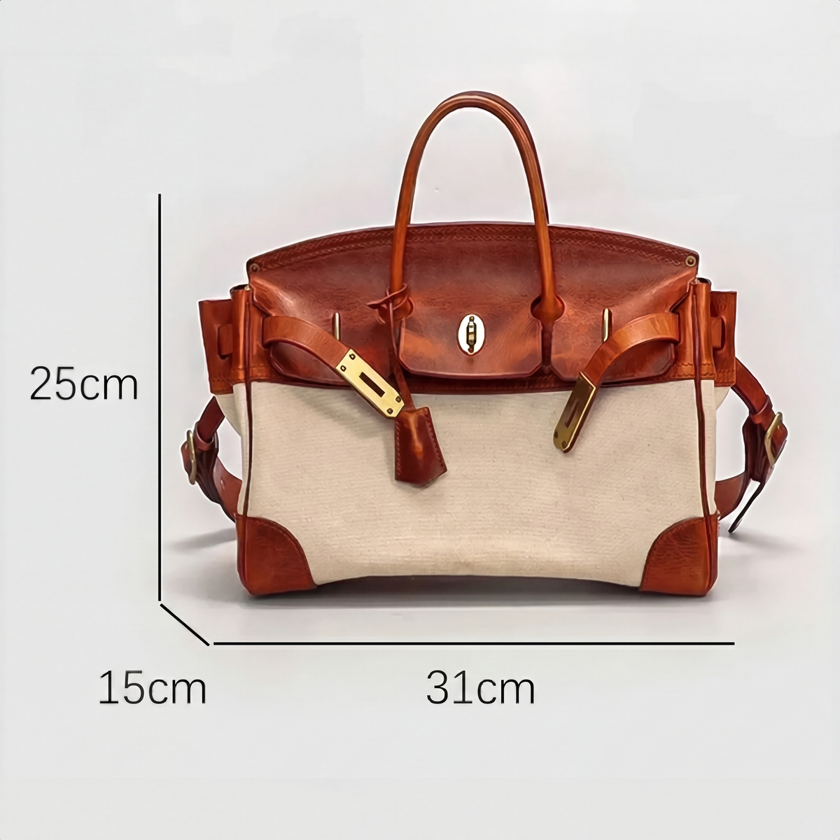Reisetasche für Damen aus Canvas und Leder | Große strukturierte Tasche in Elfenbein und Tan mit Tragegriffen | Lässige Reise- und Urlaubstasche