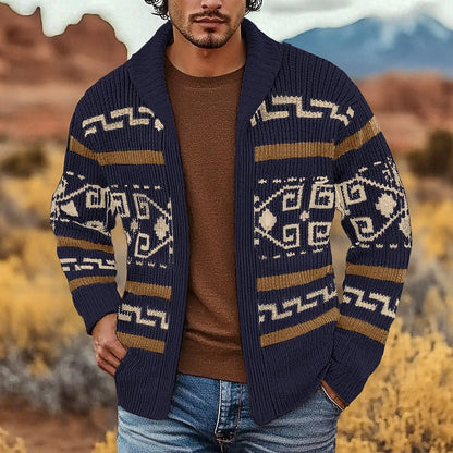Men's Patterned Zip-Front Knit Cardigan | Classic Casual Everyday Cosy Zip Cardigan | Smart Casual Everyday Autumn Winter Knitwear