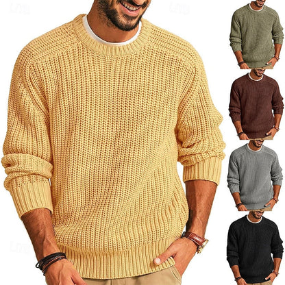 Men's Ribbed Round-Neck Knit Sweater | Classic Soft Cosy Casual Everyday Jumper | Smart Casual Everyday Autumn Winter Knitwear