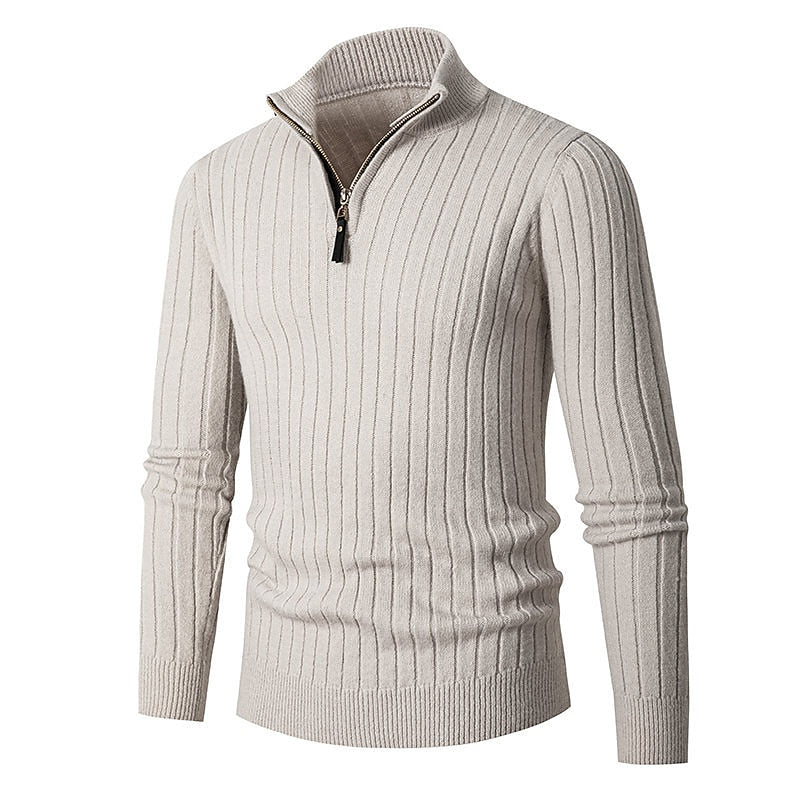 Men's Ribbed Quarter-Zip Knit Sweater | Classic Cosy Casual Everyday Zip Pullover | Smart Casual Everyday Autumn Winter Knitwear